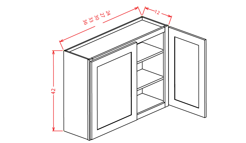Cinder Shaker Wall Cabinet - 30"W X 42"H X 12"D