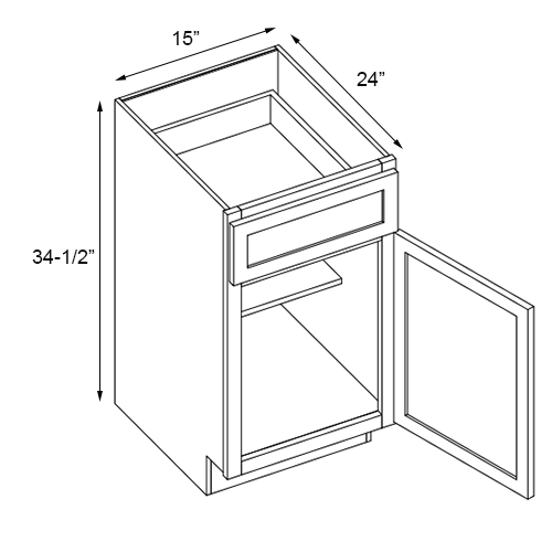 Primary Grey Shaker Single Door Standard Base Cabinet - 15" W