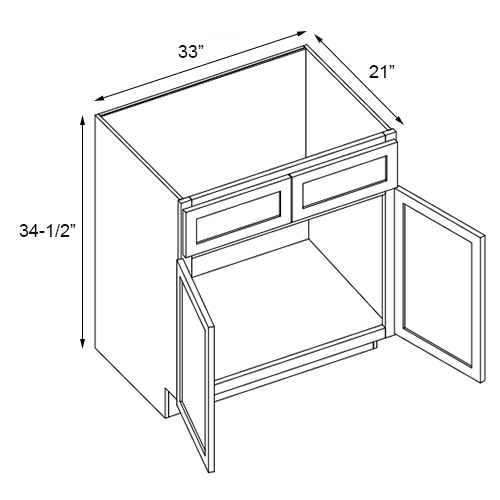 Primary Grey Shaker Double Door Vanity - 33" W x 34.5" H x 21"