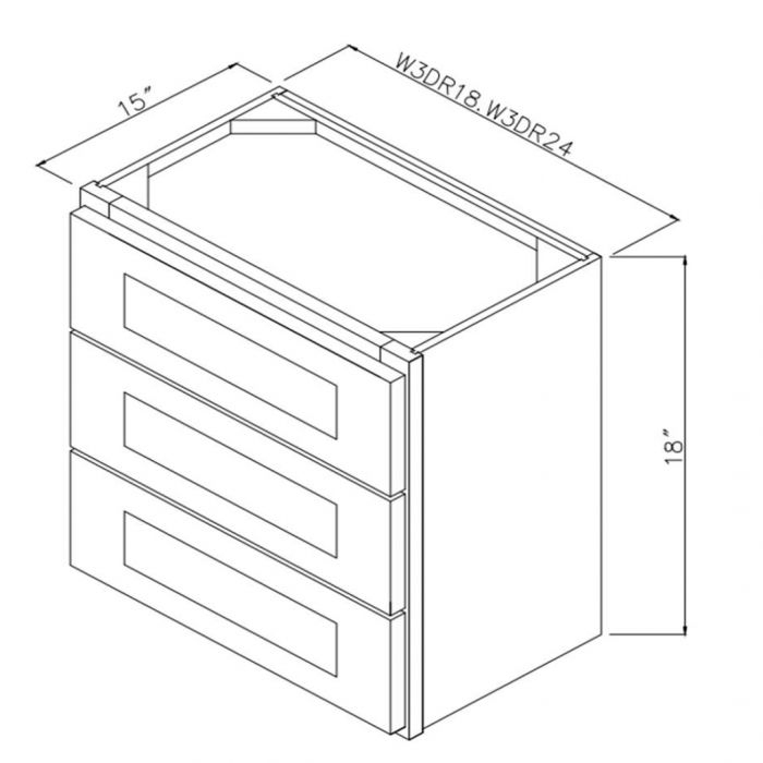 Elegant White Shaker 18"W x 18"H x 15"D Three Drawer Wall Cabinet