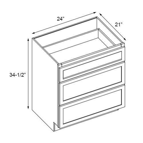 Shaker Hickory Vanity Drawer Base - 24" W x 34.5" H x 21" D