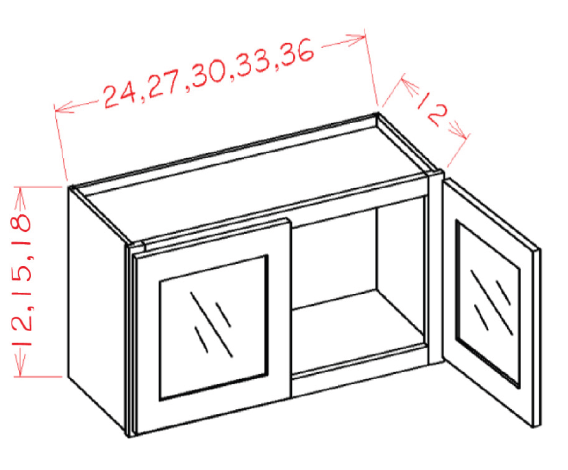 Gunnison Shaker Wall Stacker Cabinet (Routed for Glass) - 24"W x 12"H