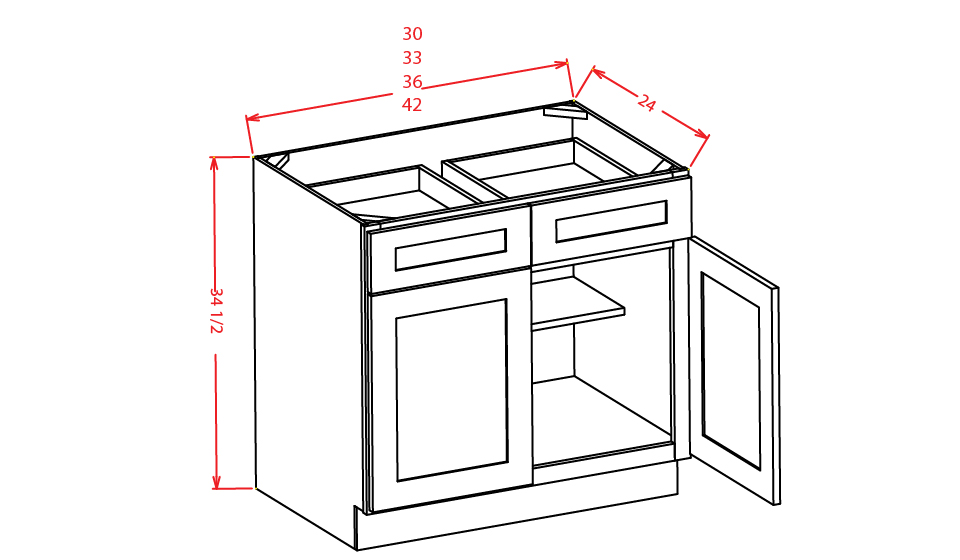 Natural Shaker Double Door Base Cabinet - 42"W