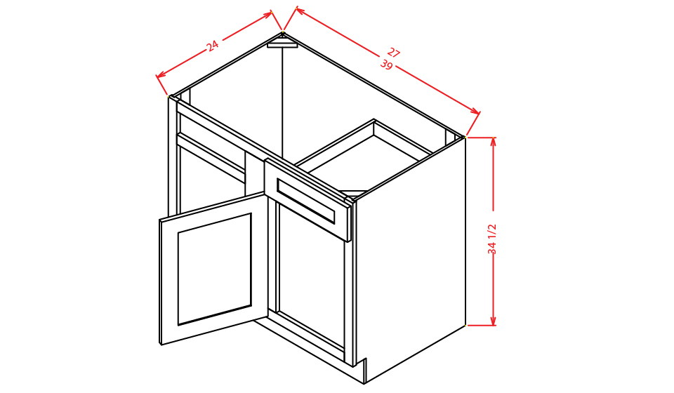 Natural Shaker Blind Base Corner Cabinet - 27"W X 24"D X 34-1/2"