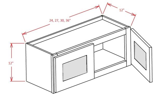 Natural Shaker Wall Glass Door Cabinet- 30"W X 12"H X 12"D