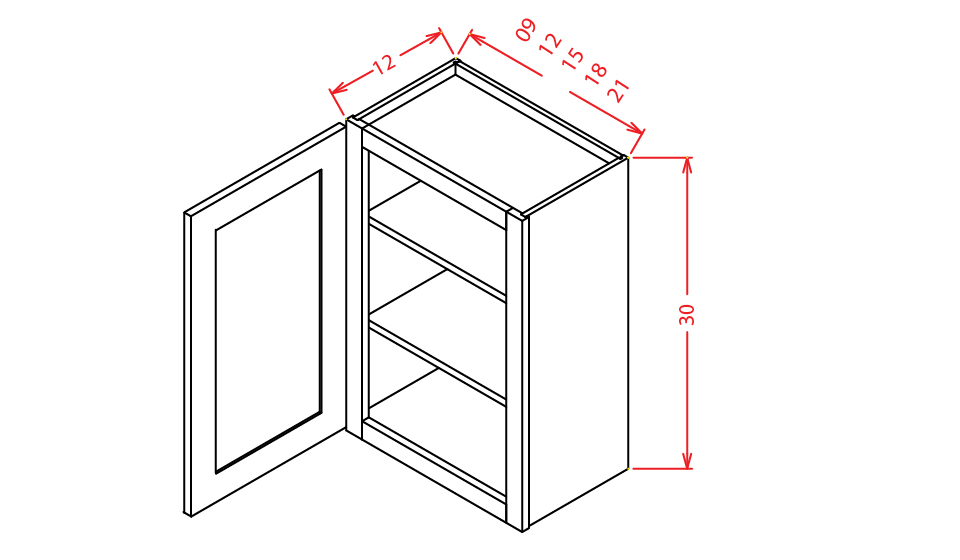Natural Shaker Wall Cabinet - 15"W X 30"H X 12"D