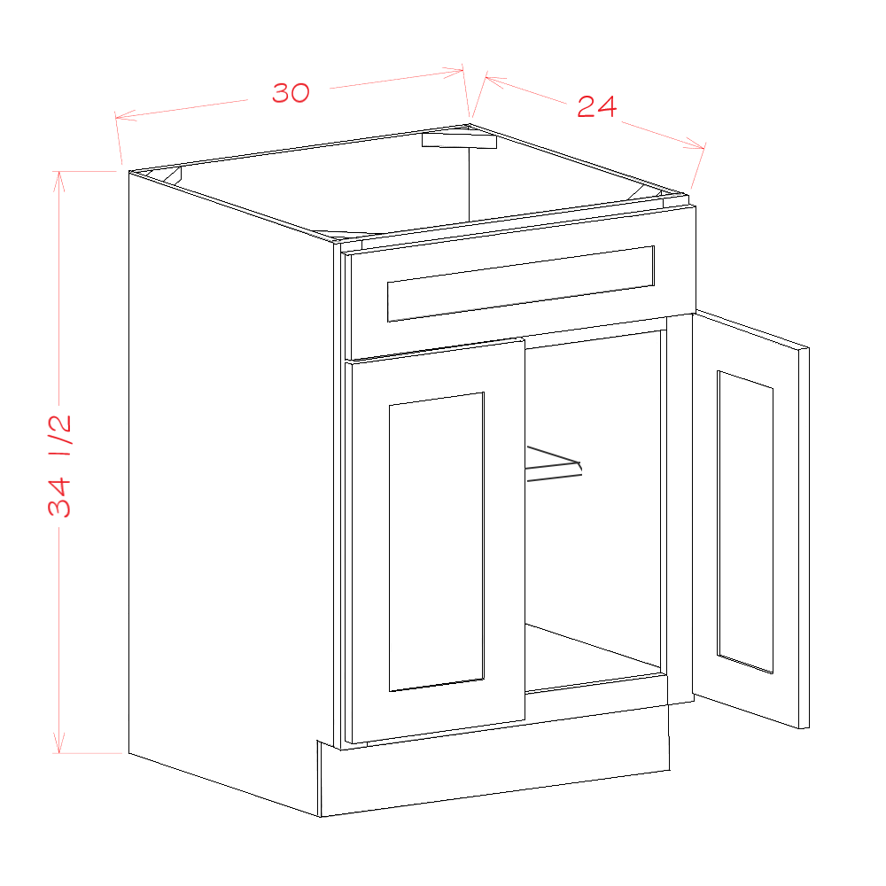 Natural Shaker Vanity Sink Combo Base Cabinet - 42"W X 21"D X 34-1/2"H