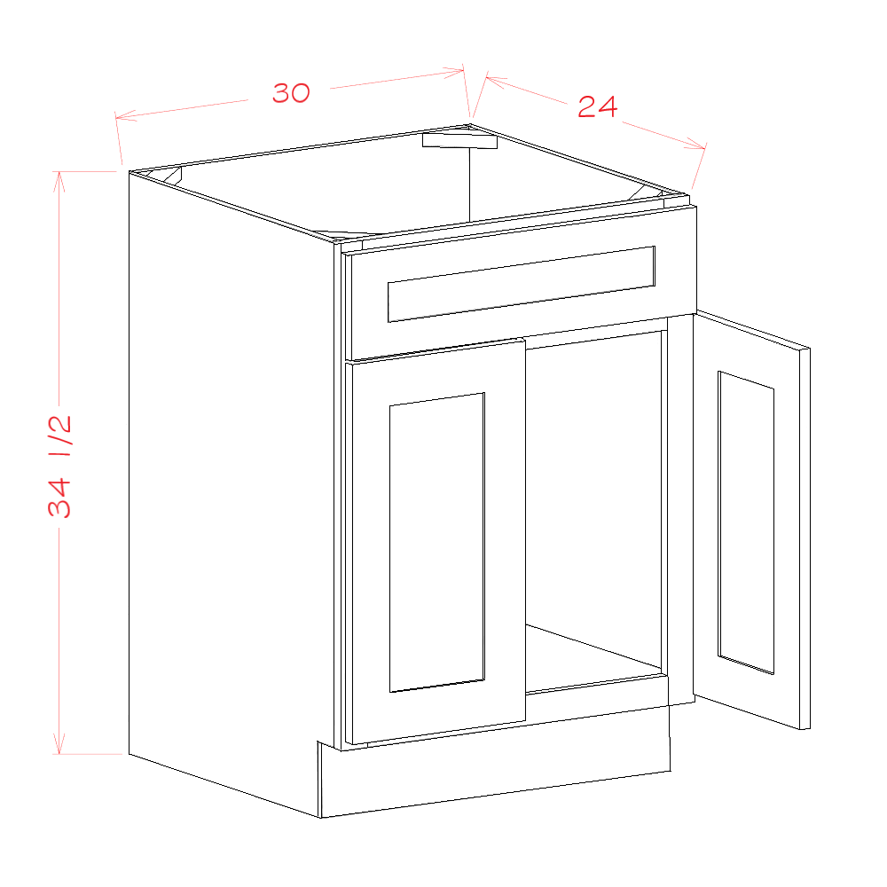 Natural Shaker Sink Double Door Base Cabinet - 30"W x 34-1/2"H x 24"D