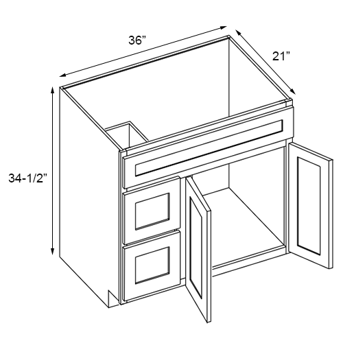 Florence Honey Shaker Vanity Sink Base Left Drawer Stacking Cabinet - 36" W