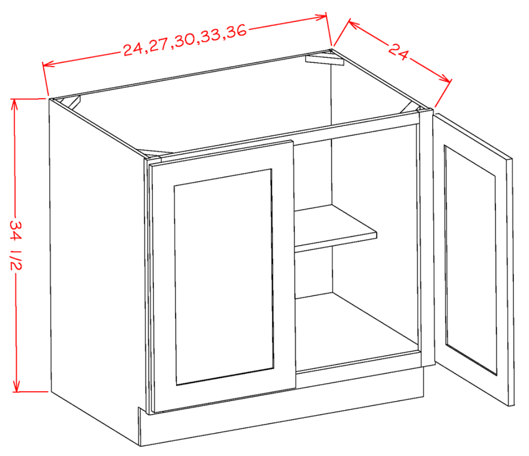 Natural Shaker Base Cabinet with Full Height Door - 33"W X 24"D