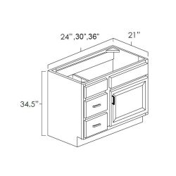 Sage Green Shaker 36" x 21" Vanity Single Door Cabinets - Left Drawer