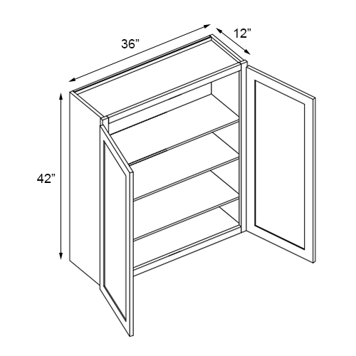 Slim White Shaker Double Door Wall Cabinet - 36" W x 42" H