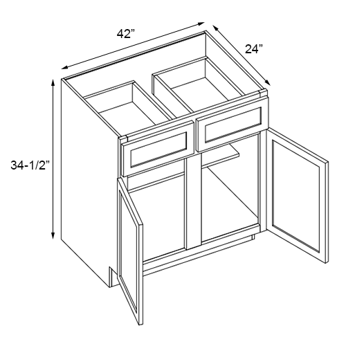 Slim White Shaker Double Door Standard Base Cabinet - 42" W