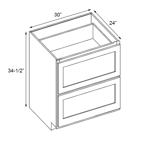 Slim White Oak 2 Drawer Base Cabinet - 30" W