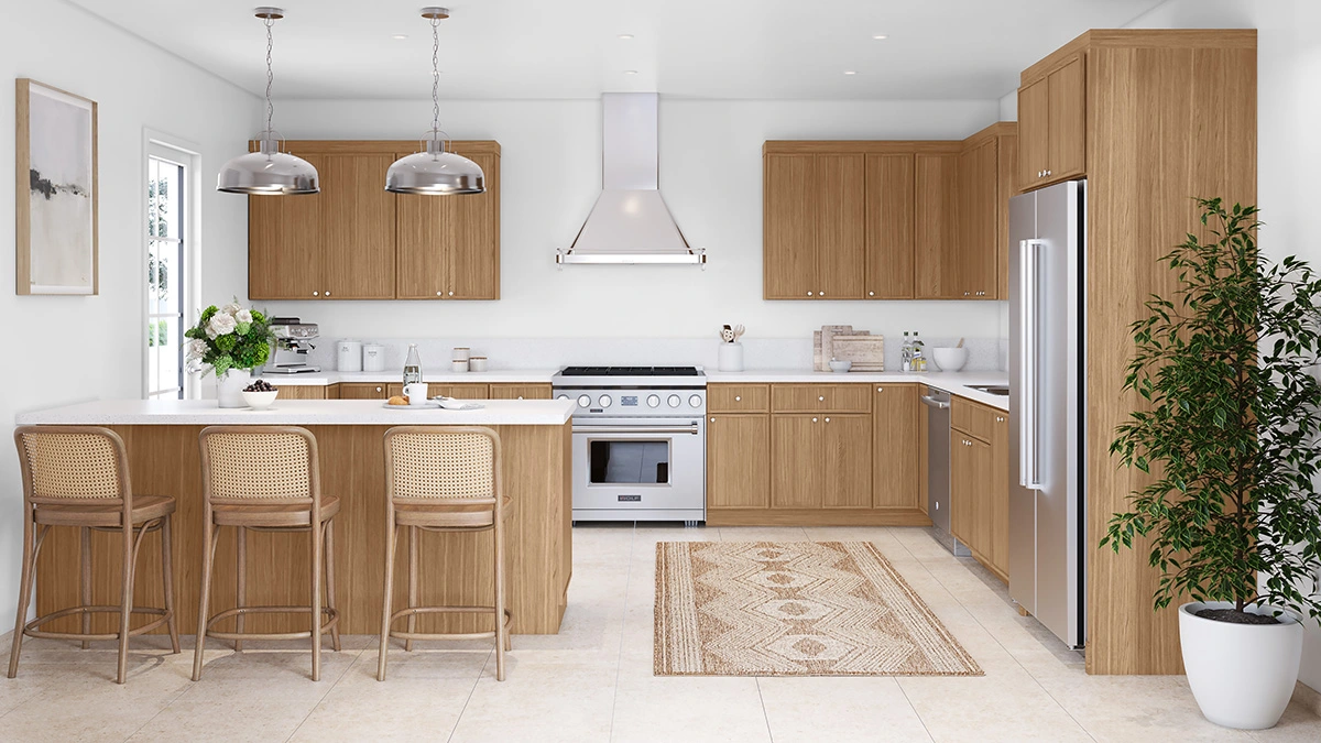 slim oak kitchen cabinets