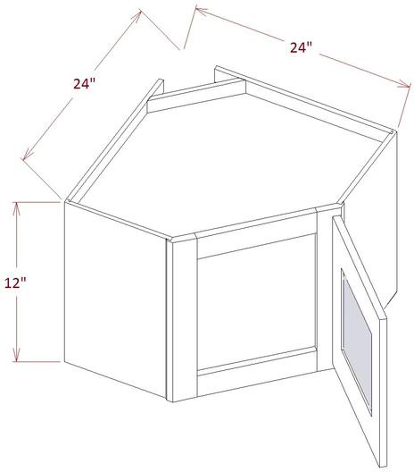 Timber Green Wall Diagonal Glass Door Corner Cabinet- 24"W X 12"H X 12"D