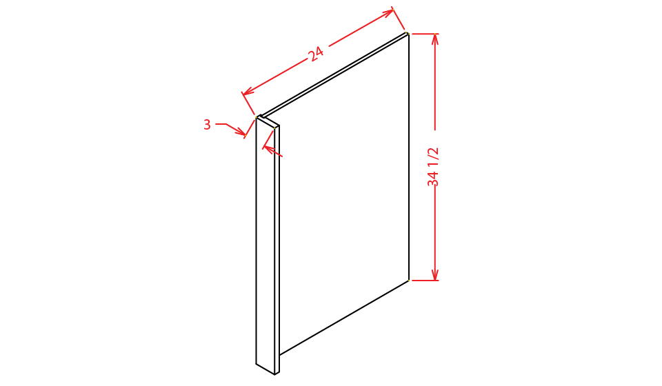 Timber Green Dishwasher Return Panel - 24"W X 34-1/2""H w/3"W Filler