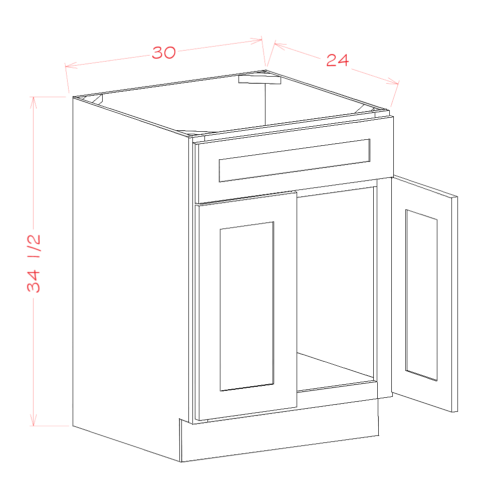 Timber Green Sink Base Cabinet - 30"W x 34-1/2"H x 24"D