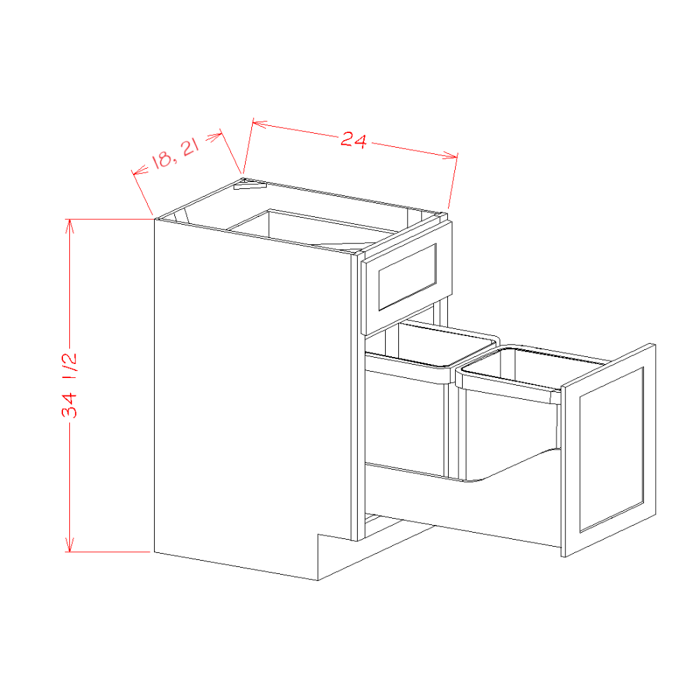 Timber Green Base Cabinet with Double Trashcan Pullout - 18"W x 34-1/2"H x 24"D