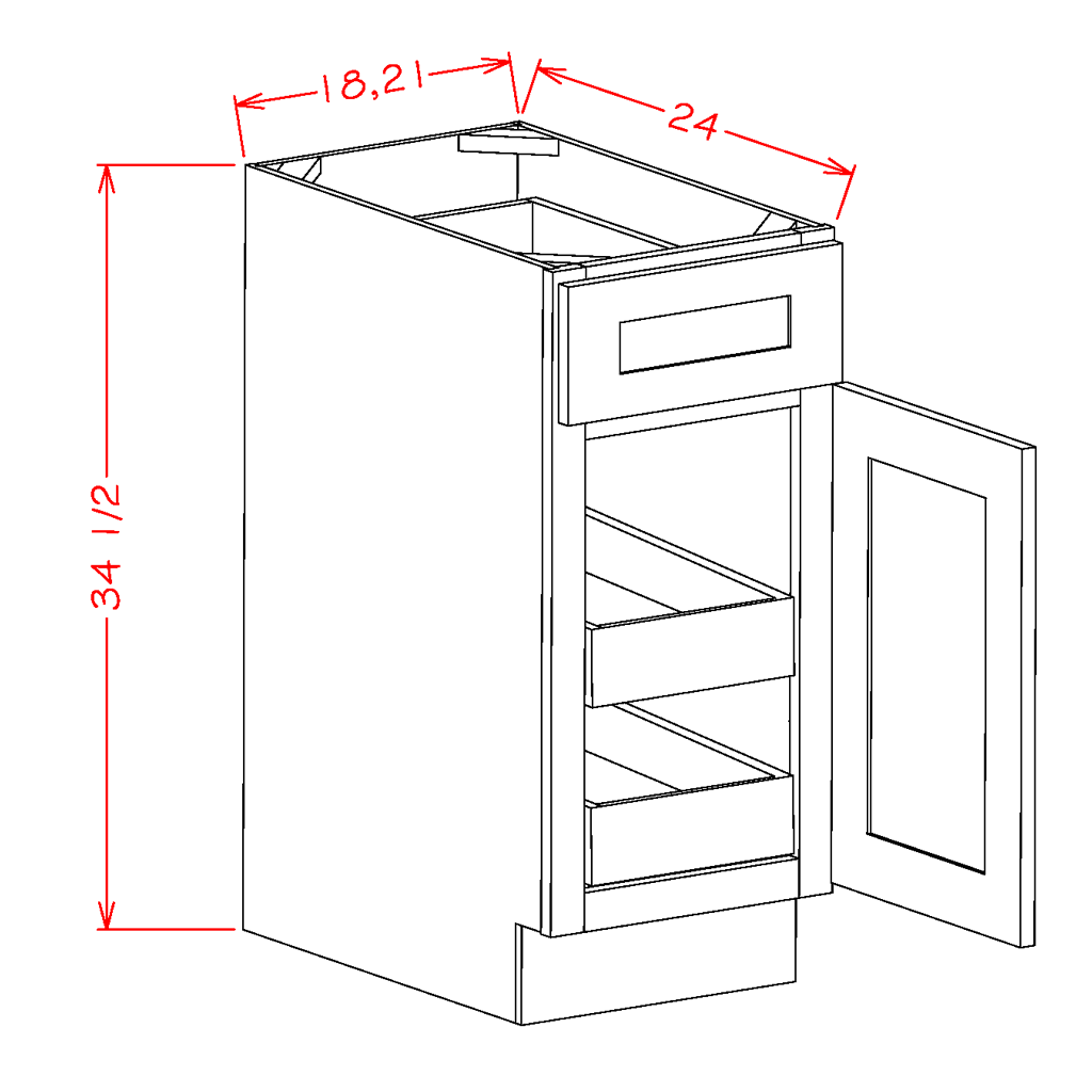 Timber Green Single Door Base Cabinet with Two Rollout Shelves - 18"W x 34-1/2" x 24"D