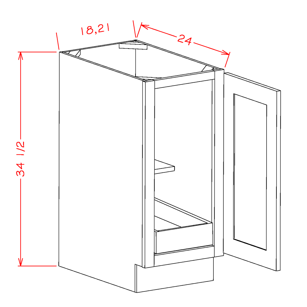 Timber Green Single Door Base Cabinet with One Rollout Shelf - 18"W x 34-1/2" x 24"D