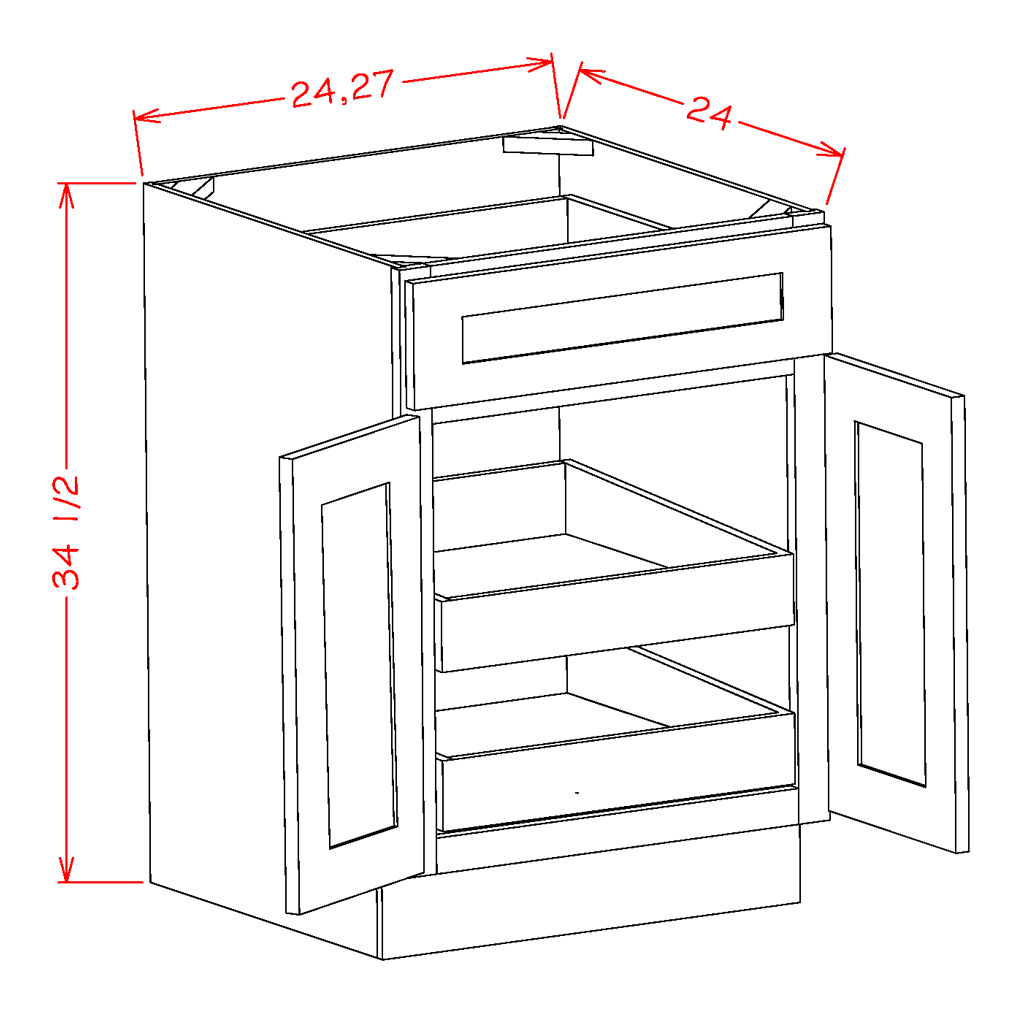 Timber Green One Rollout Shelf Base Cabinet 24"W x 34-1/2"H x 24"D