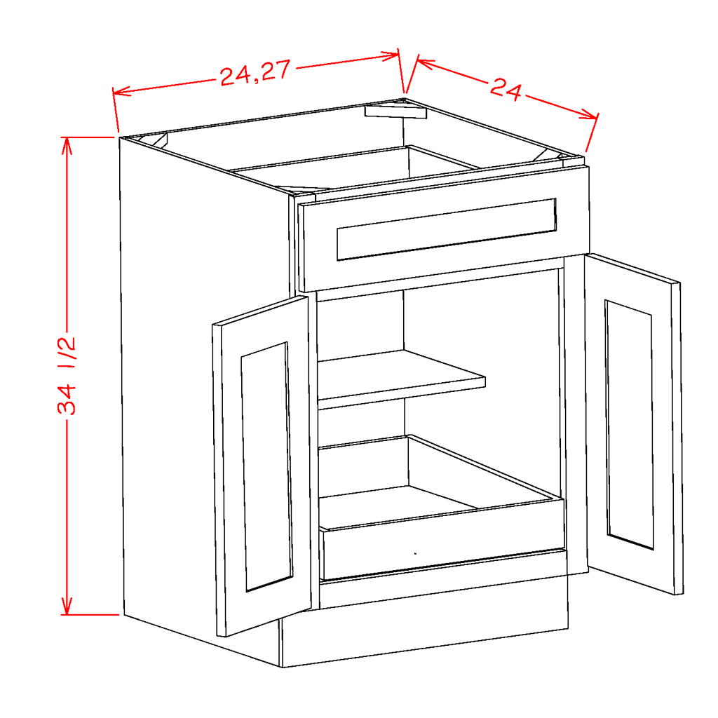Timber Green One Rollout Shelf Base Cabinet 24"W x 34-1/2"H x 24"D