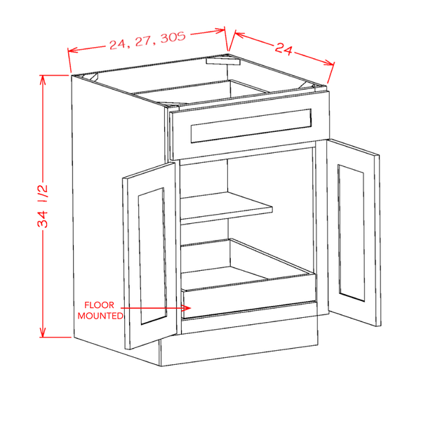 Timber Green One Rollout Shelf Base Cabinet 24"W x 34-1/2"H x 24"D