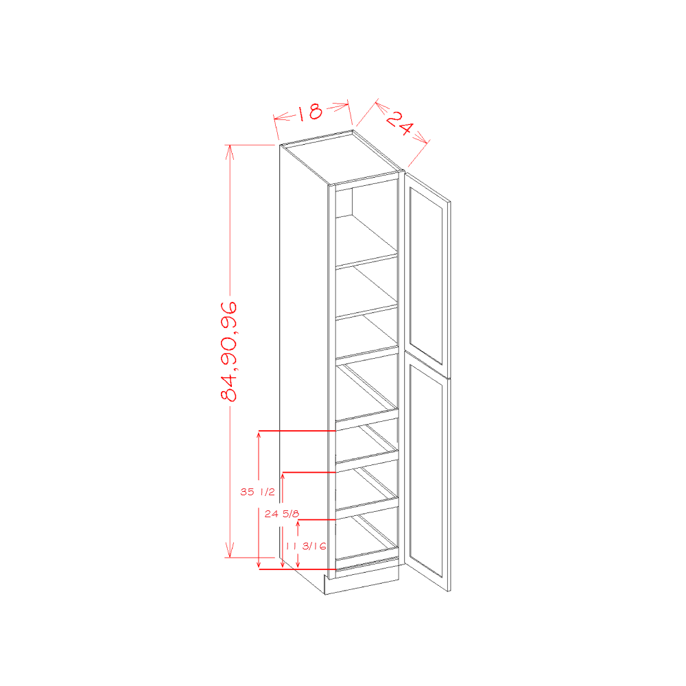Timber Green Four Rollout Shelf Pantry Cabinet - 18"W x 90"H x 24"D