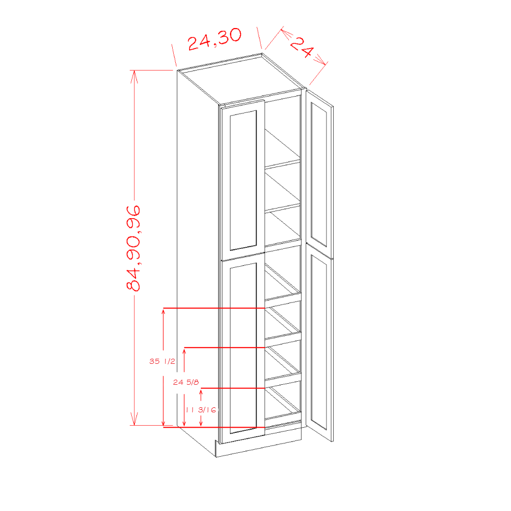 Timber Green Four Rollout Shelf Pantry Cabinet - 24"W x 96"H x 24"D