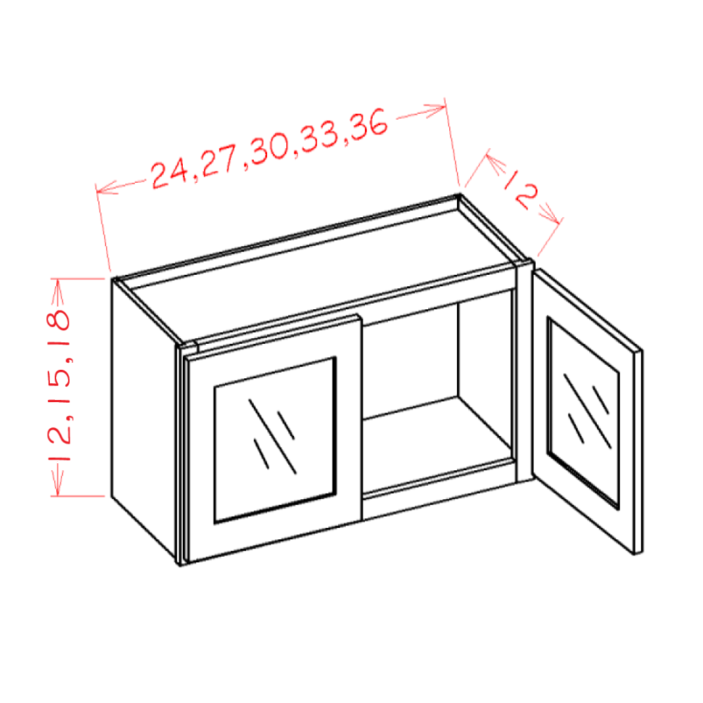 Timber Green Stacker Wall Glass Door Cabinet with Finished Interior - 27"W x 18"H x 12"D