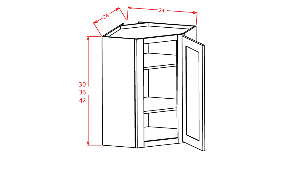 Timber White Wall Diagonal Glass Door Corner Cabinet- 24"W X 36"H X 12"D