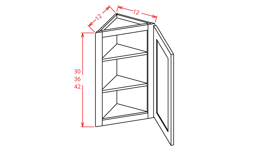 Timber White Angle Wall Cabinet - 12"W X 42"H X 12"D