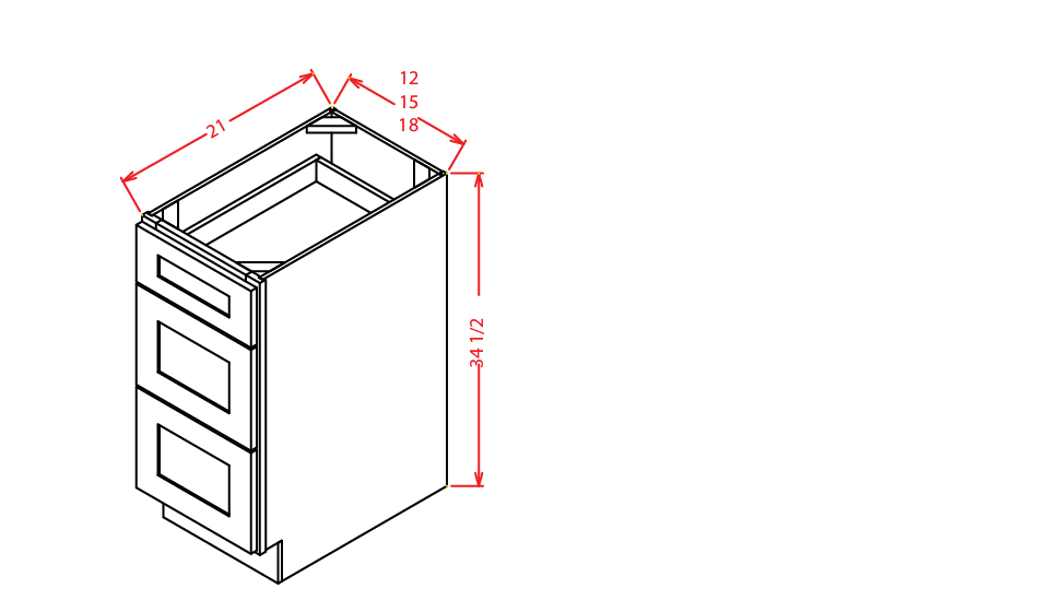 Timber White Vanity Drawer Base - 15"W X 21"D X 34-1/2"H