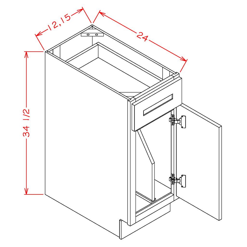 Timber White Tray Divider Base Cabinet - 12"W x 34-1/2"H x 24"D