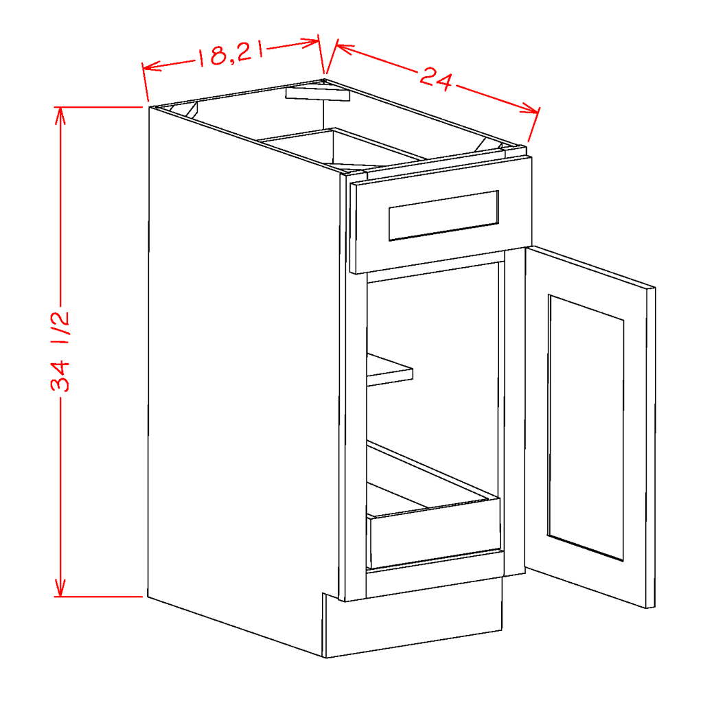 Timber White Single Door Base Cabinet with One Rollout Shelf - 18"W x 34-1/2" x 24"D