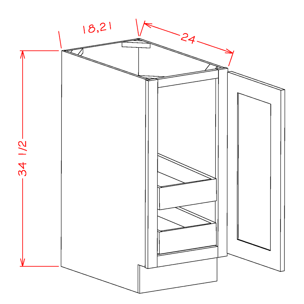 Timber White Single Door Base Cabinet with Two Rollout Shelves - 21"W x 34-1/2" x 24"D