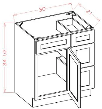 Black Shaker Vanity Sink Base - 30"W X 21"D X 34-1/2"H (Right)