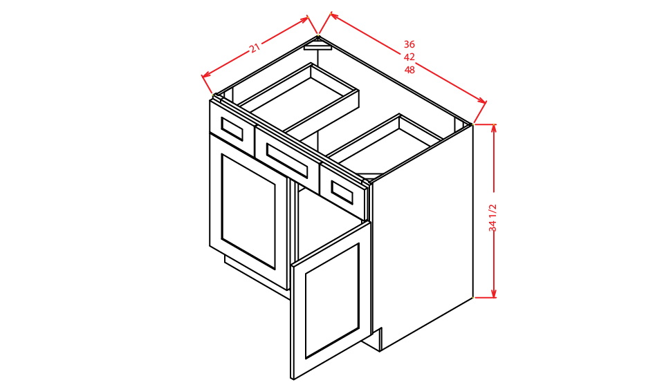 Black Shaker Vanity Sink Combo Base Cabinet - 36"W X 21"D X 34-1/2"H