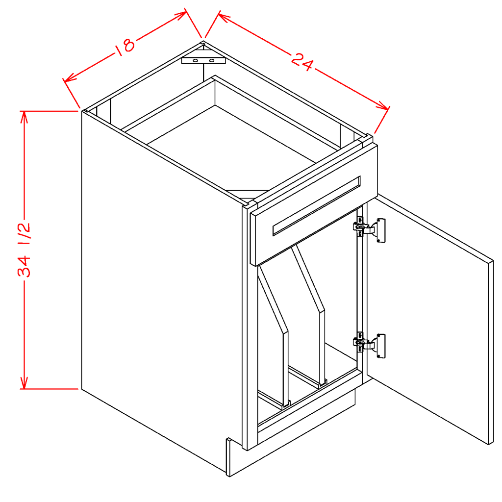 Black Shaker Tray Divider Base Cabinet - 18"W x 34-1/2"H x 24"D