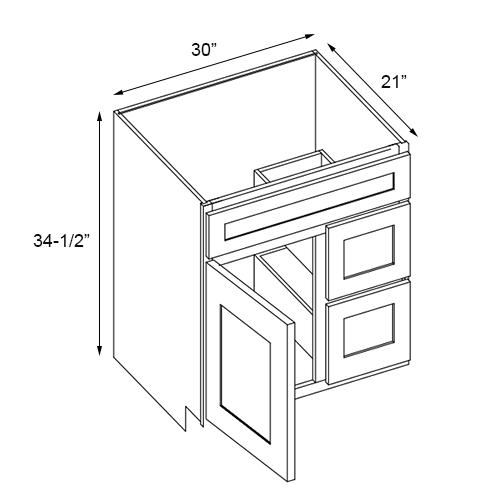 Sage Green Shaker Vanity Sink Base Right Drawer Stacking Cabinet - 30" W