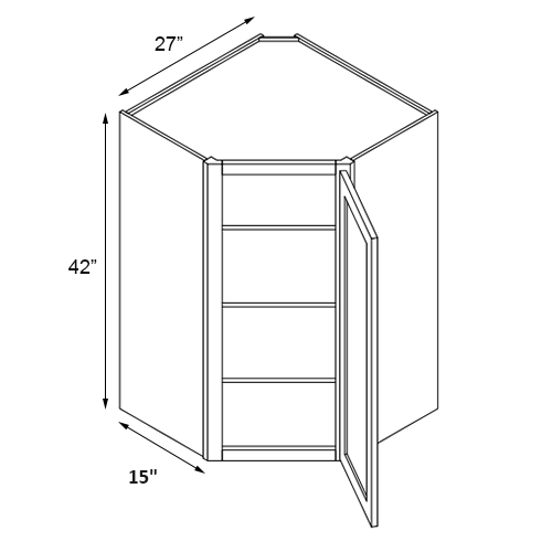 Sage Green Shaker Corner Wall Cabinet - 27" W x 42" H