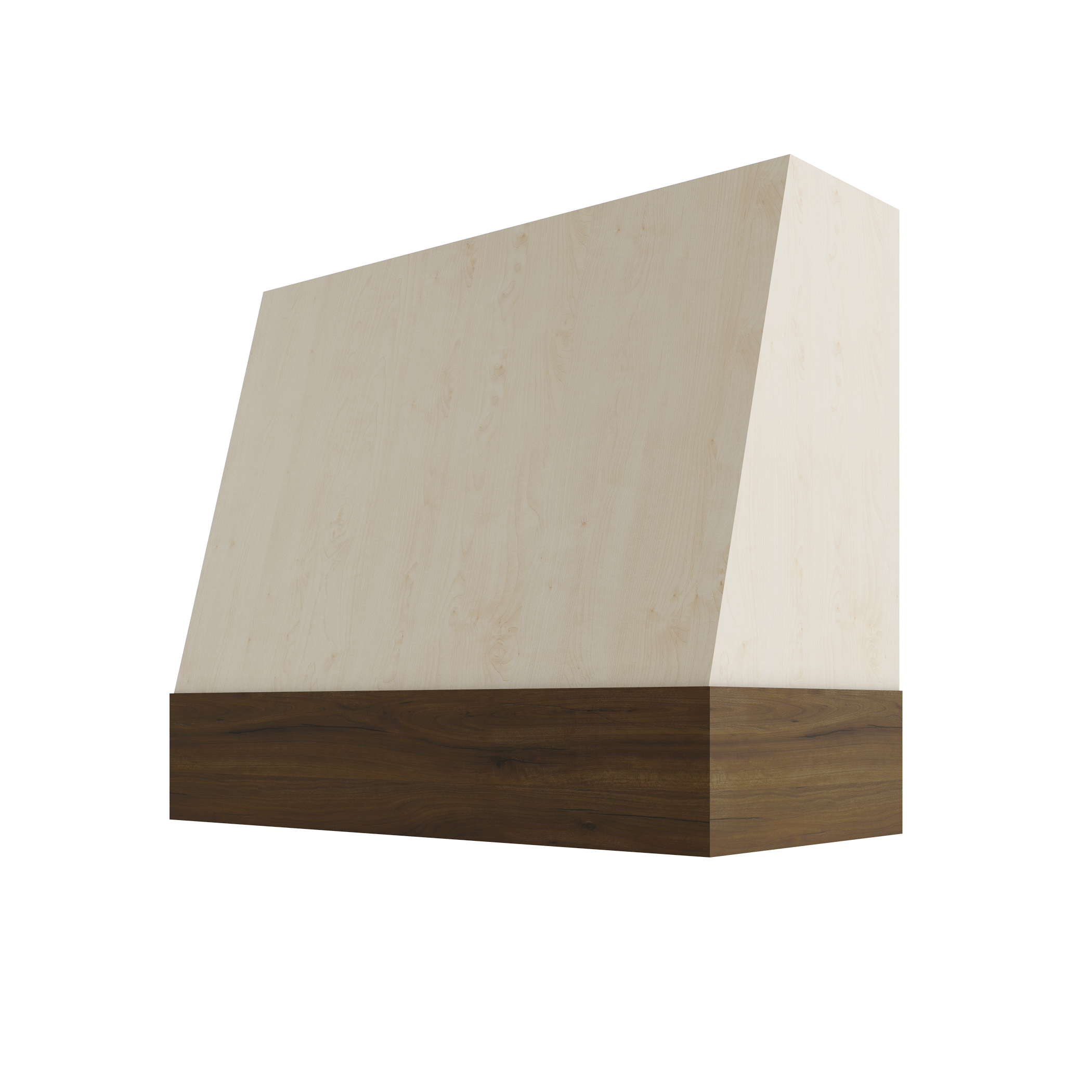 Wood Wall Mount Range Hood with Walnut Band – Angled Style