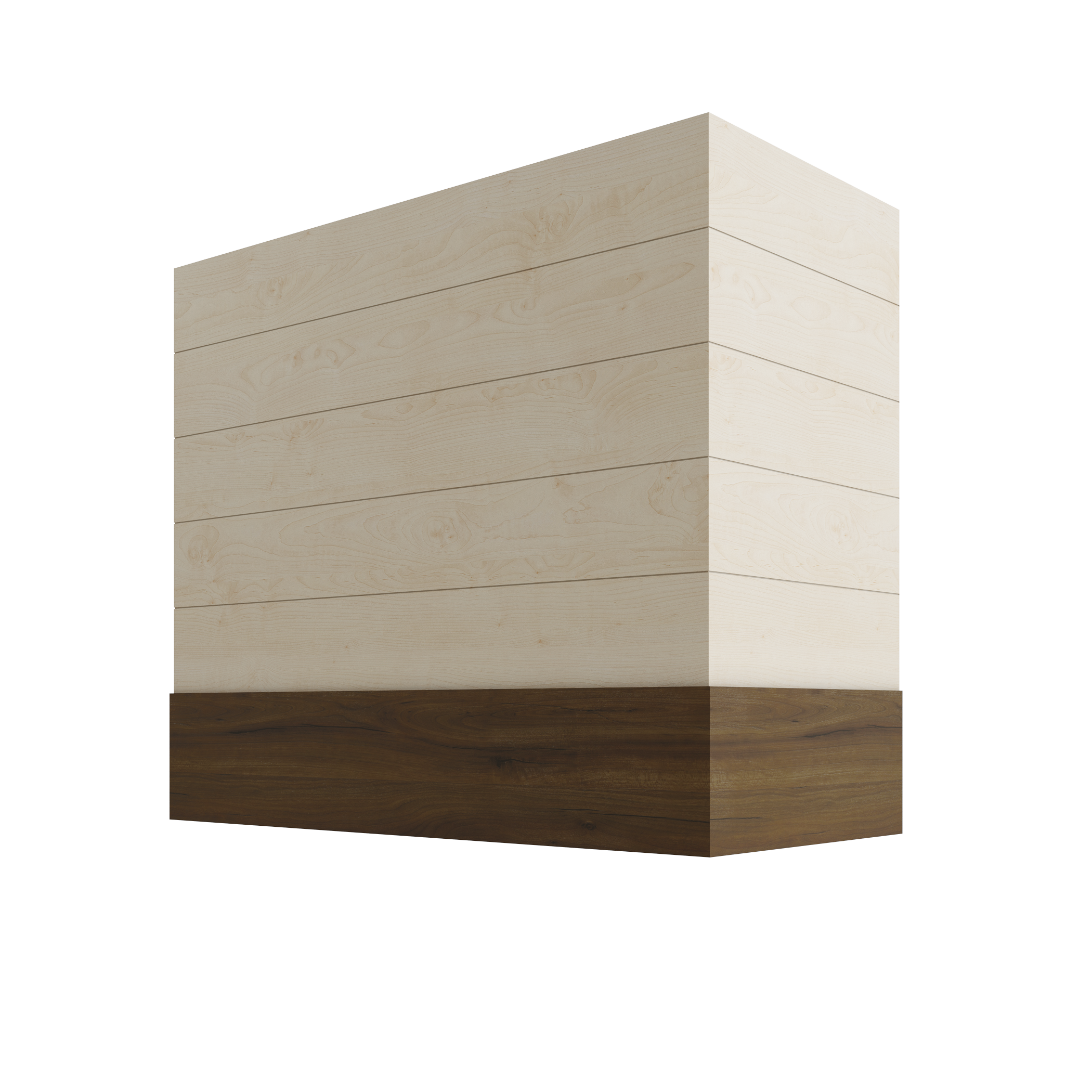 Wood Wall Mount Range Hood with Shiplap and Walnut Band – Box Style