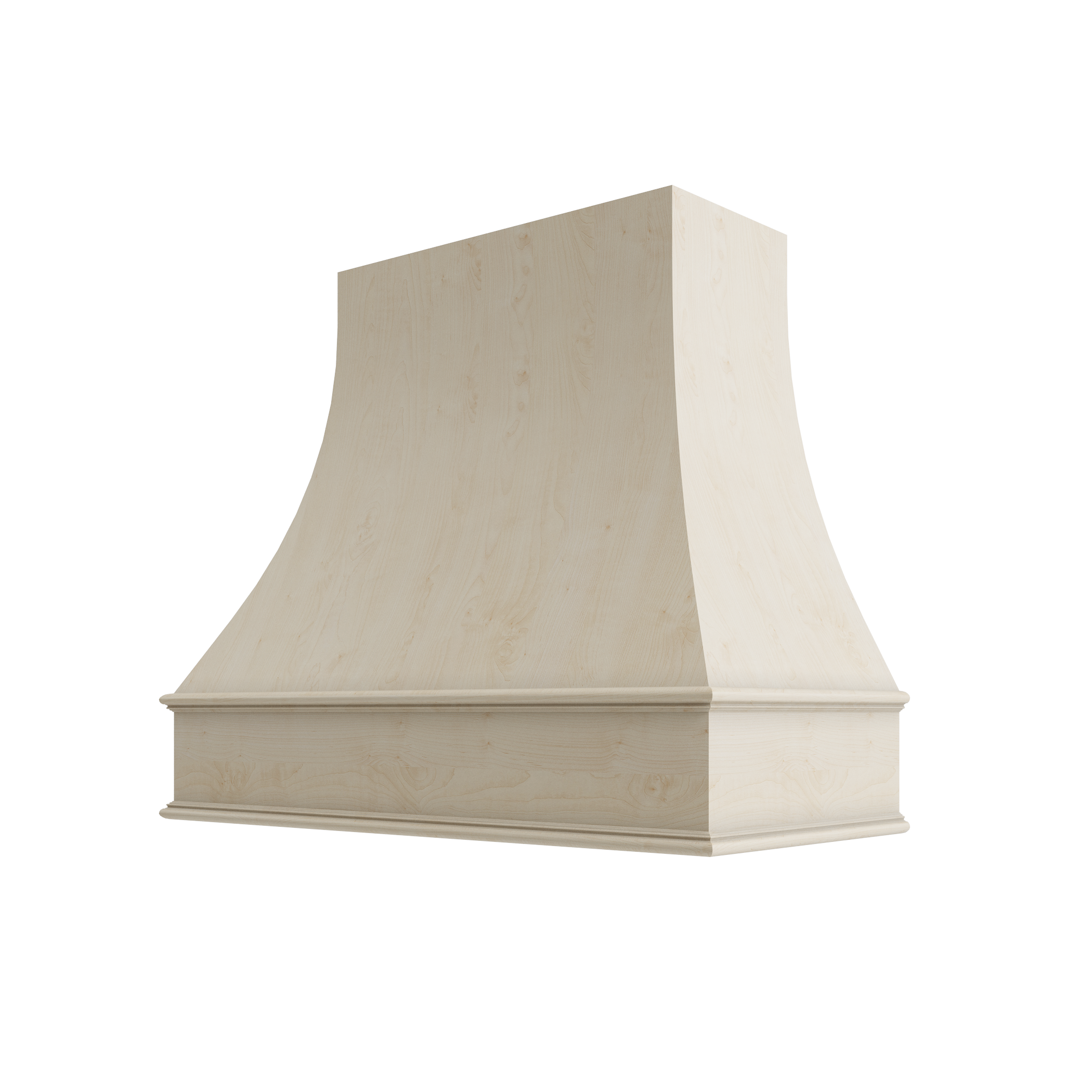 Wood Wall Mount Range Hood with Classic Trim – Curved Style