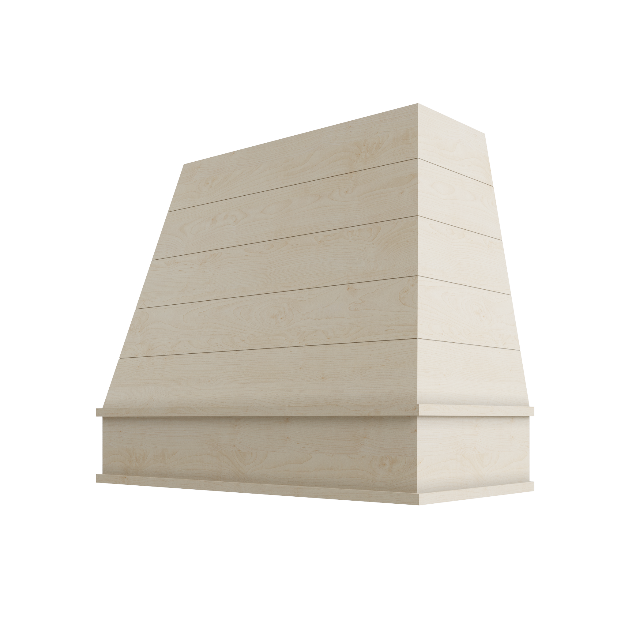 Wood Wall Mount Range Hood with Shiplap and Block Trim – Tapered Style