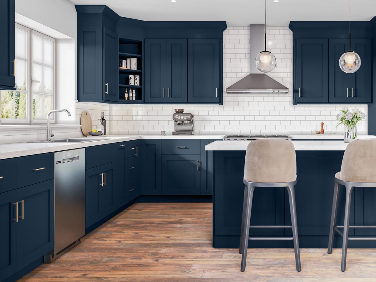 Asheford Blue Slab Shaker Cabinets