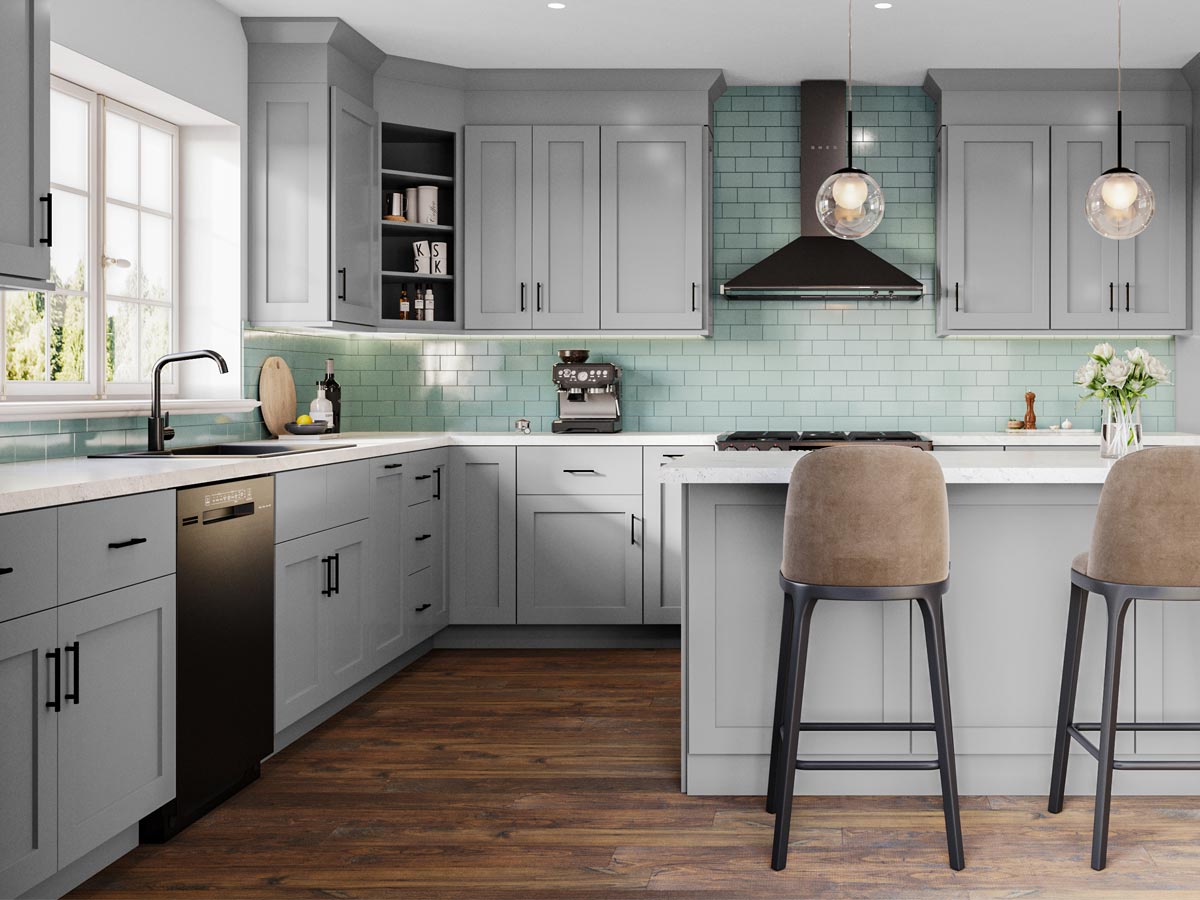 Asheford Gray Slab Shaker Cabinets