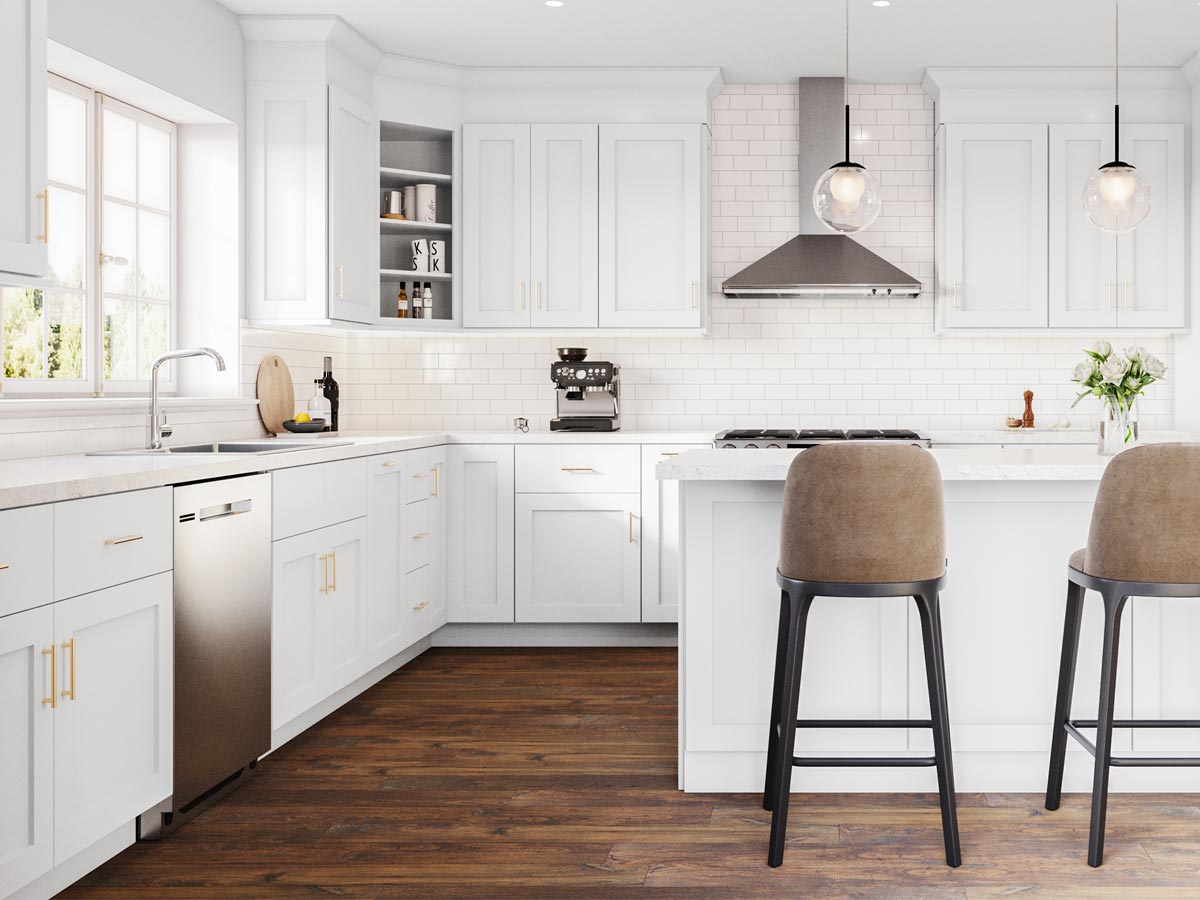 Asheford White Slab Shaker Cabinets