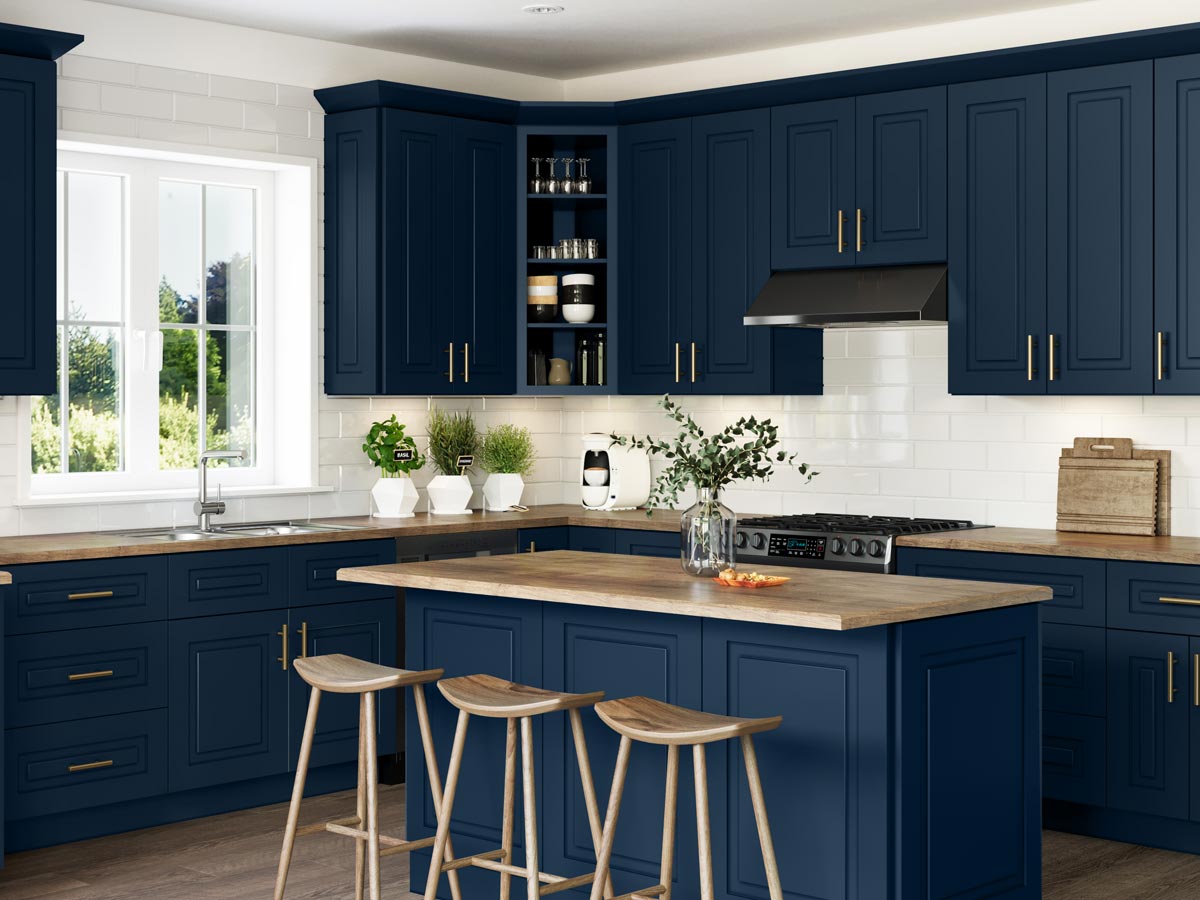 Preston Blue Raised Panel Cabinets